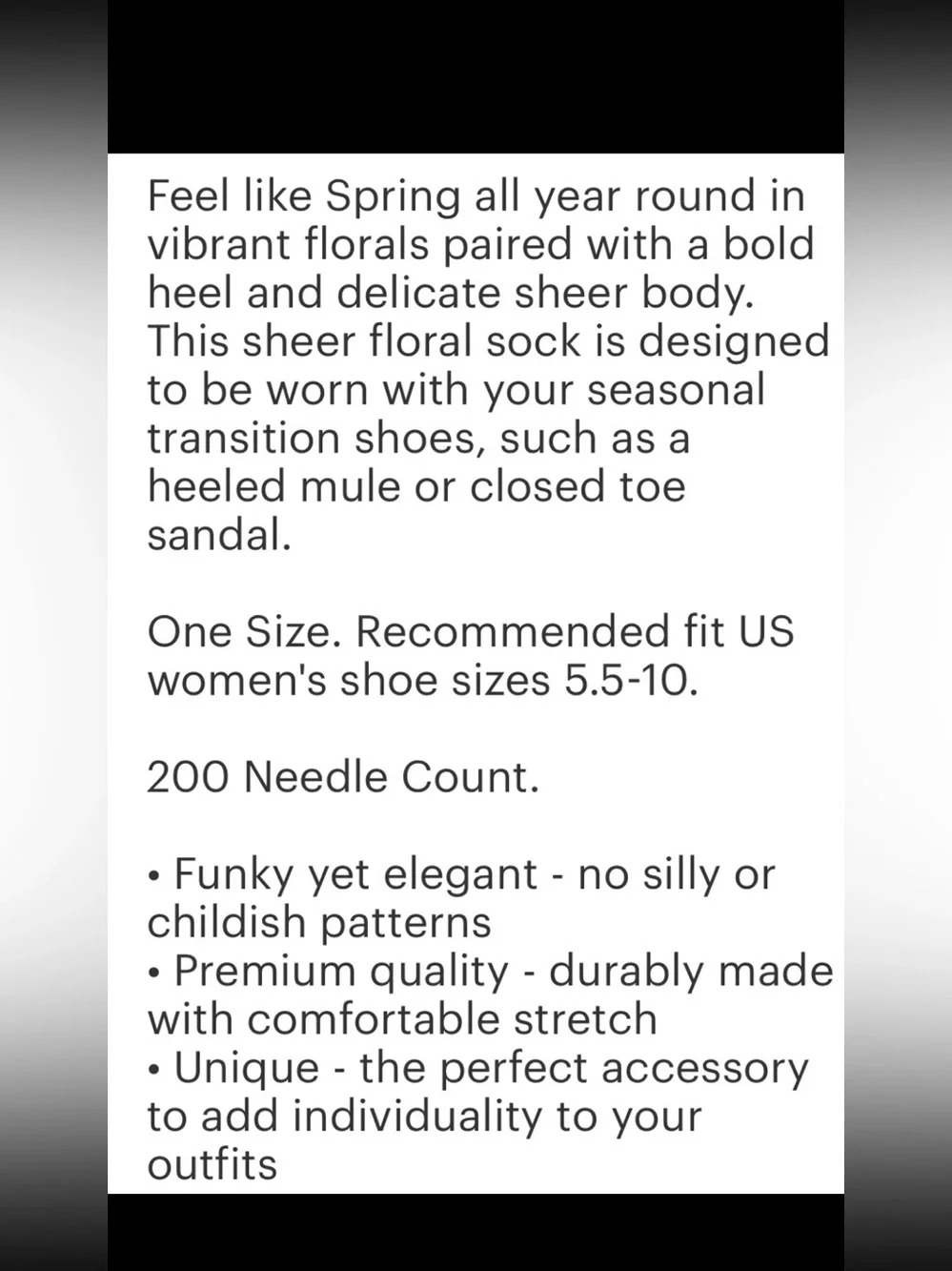 Sock Candy Ditsy Floral Sheer Black Crew Ankle Sock. Price firm.